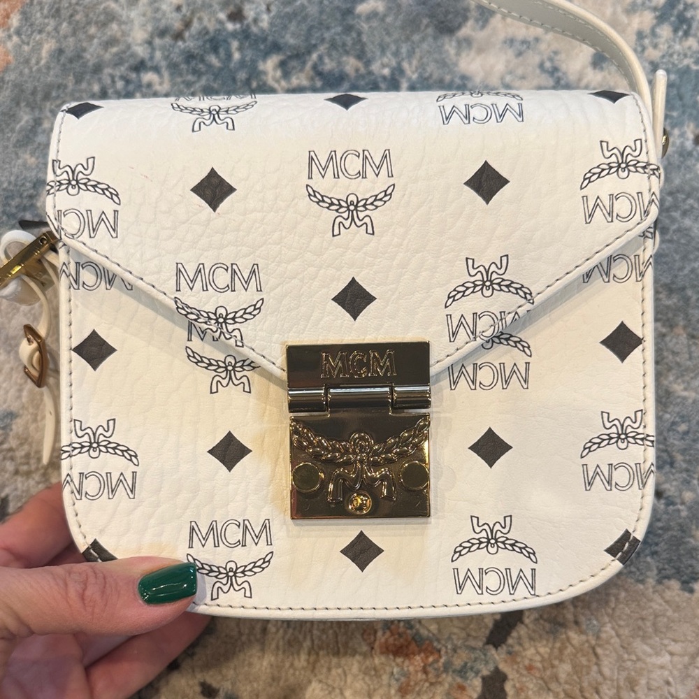 MCM Ivory Crossbody Bag with Logo Print - Picture 4 of 13